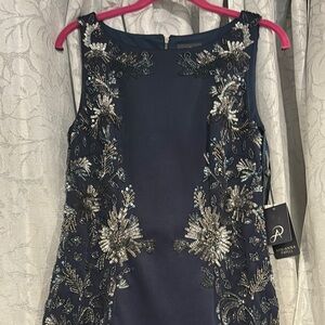Adrianna Papell Navy Blue Embellished Dress